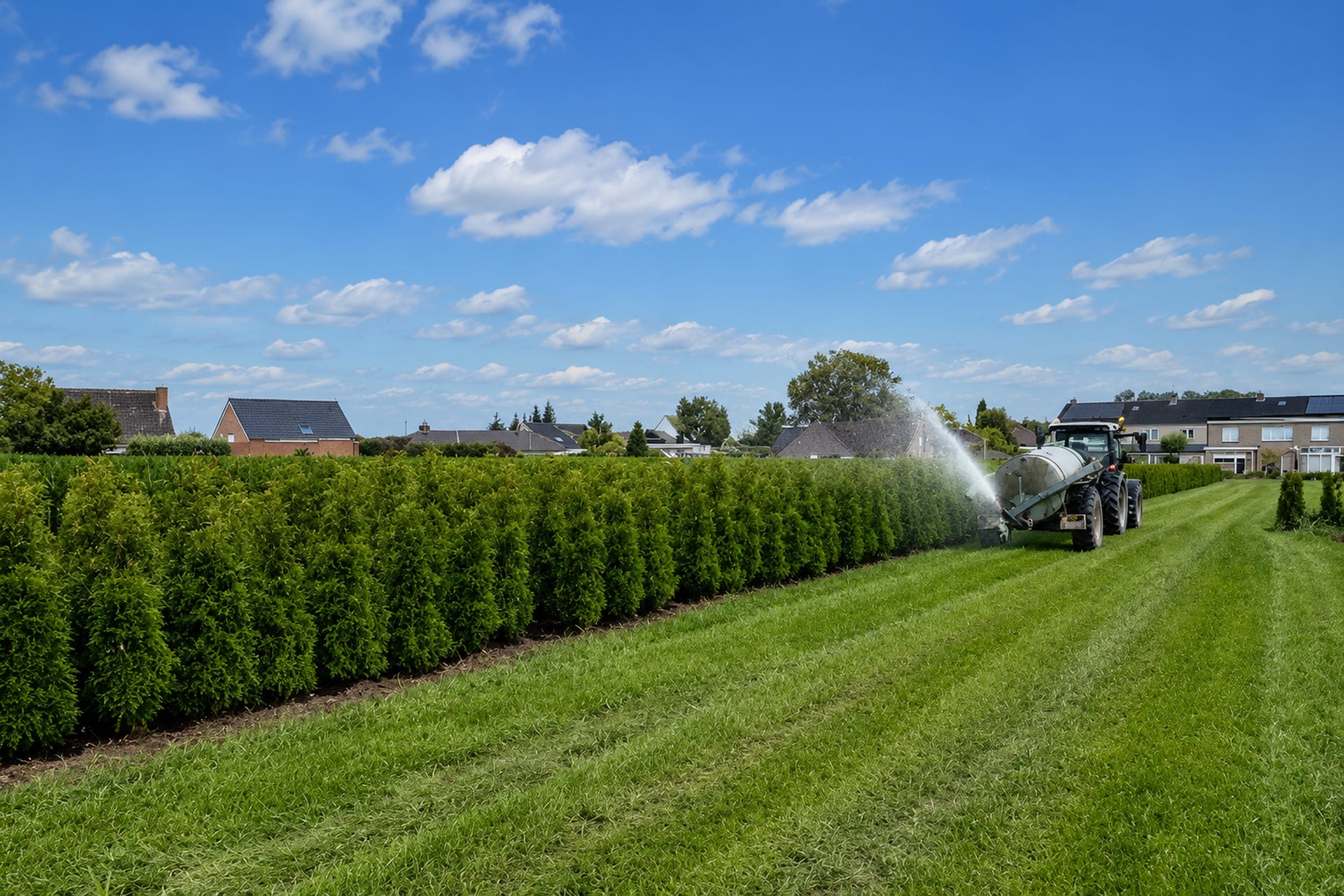 Taxus, Portugese laurier en schijnhulst op het veld in Ingelmunster